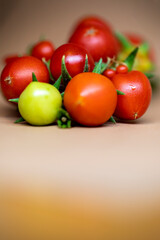 Frische rote Tomaten-Rispe auf neutralem Hintergrund