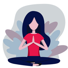 Harmony with each other. The girl in the Siddhasana pose. Peace of mind. Yoga class. Flat illustration. Vector image.