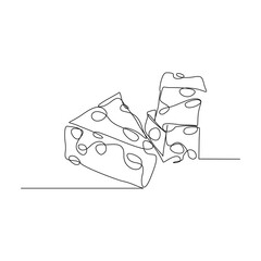 continuous line drawing of  sliced cheese with hole. vector illustration