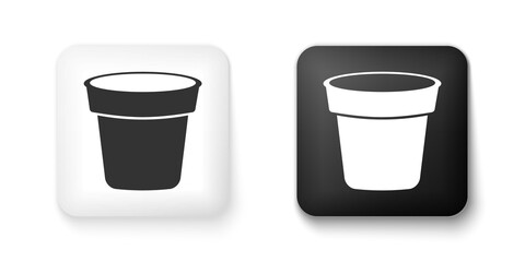 Black and white Flower pot icon isolated on white background. Square button. Vector.