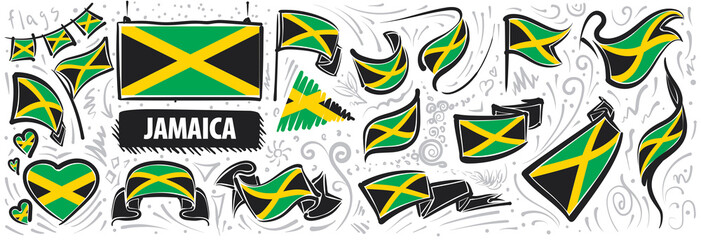 Vector set of the national flag of Jamaica in various creative designs