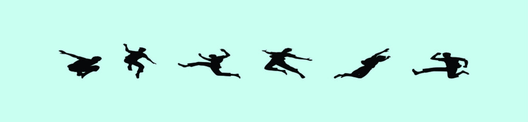 Fototapeta na wymiar Happy jumping people silhouettes with various models isolated on blue