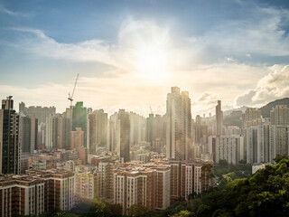 Sunset in Garden Hill. Garden Hill is a small hill in the Sham Shui Po District in northwestern Kowloon, Hong Kong.