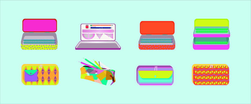 set of pencil case with various model. vector illustration on blue background