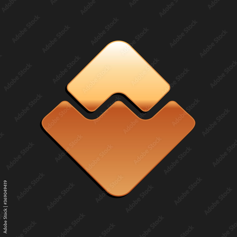 Poster gold cryptocurrency coin waves icon isolated on black background. physical bit coin. digital currenc