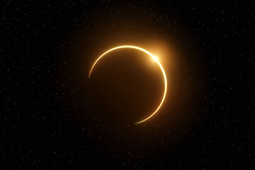 Representation of a partial solar eclipse close to the annular eclipse phase on a space background with stars - obrazy, fototapety, plakaty