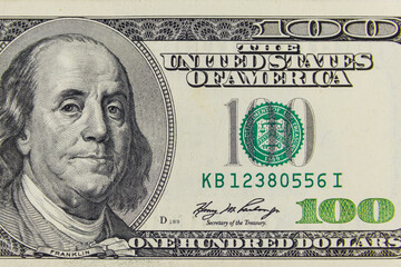 Macro shot of one hundred dollars bill