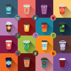 Large Set of Colored Paper Cup Coffee
