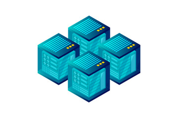 Mainframe, powered server, high technology concept, data center, cloud data storage isometric vector illustration ultraviolet background