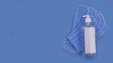Coronavirus corona virus prevention travel surgical masks and hand sanitizer gel for hand hygiene spread protection.corona virus protection , Protection concept.