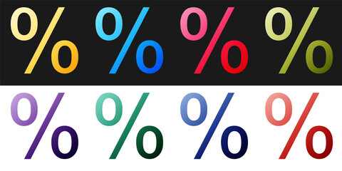 Set Percent symbol discount icon isolated on black and white background. Sale percentage - price label, tag. Vector.