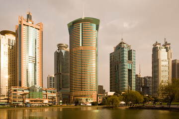 Obraz premium Modern buildings at Lujiazui Financial district in Shanghai, China
