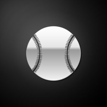 Silver Baseball ball icon isolated on black background. Long shadow style. Vector.