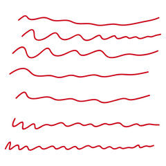 Set of hand drawn red lines. Vector collection of underline, emphasis, scribble brush strokes.