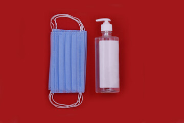 Coronavirus corona virus prevention travel surgical masks and hand sanitizer gel for hand hygiene spread protection.corona virus protection , Protection concept.