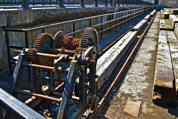 old industry wooden bridge in the city