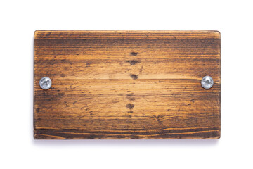 aged wooden signboard or nameplate on white