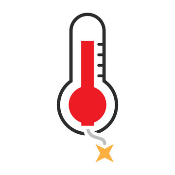 Hottest day symbol, climate change danger icon. Isolated, flat vector illustration of hot, exploding thermometer.