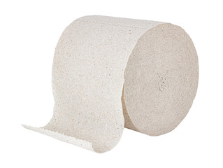 Cheap grey toilet paper in roll isolated on white background