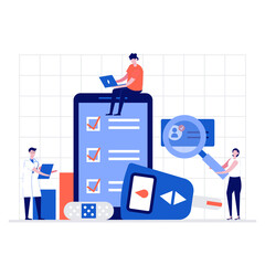 Diabetes monitoring vector illustration concept with characters. Modern flat style for landing page, mobile app, poster, flyer, template, web banner, infographics, hero images