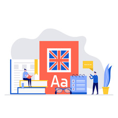 English language school vector illustration concept with characters. Modern flat style for landing page, mobile app, poster, flyer, template, web banner, infographics, hero images