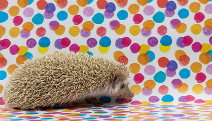 The African hedgehog is a side view on a beautiful background