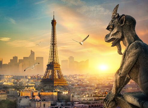 Stone Chimera and Eiffel Tower