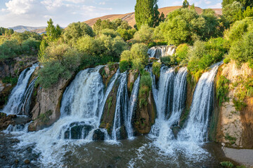Muradiye waterfall, which is located on the Van - Dogubeyazit highway, a natural wonder often visited by tourists in Van, Turkey