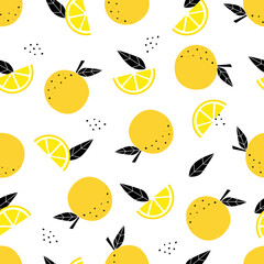 Seamless fruit background with yellow lemon Vector pattern