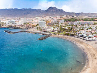 Aerial view with Las Americas beach at Costa Adeje, Tenerife, Canary