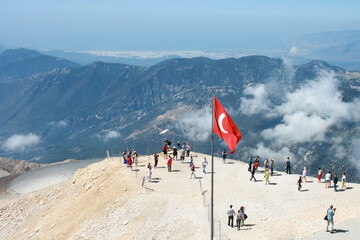 View from the observation deck of mount Tahtali on the mountain range of the southern coast of Turkey.