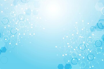 Science network pattern, connecting lines and dots. Technology hexagons structure or molecular connect elements.