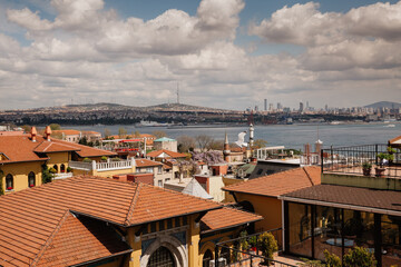 Roof view and sea channel in Istanbul in Turkey