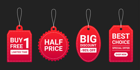 Price tag collection, set of sale label template, in various shape vector graphic.  Big discount and best choice.
