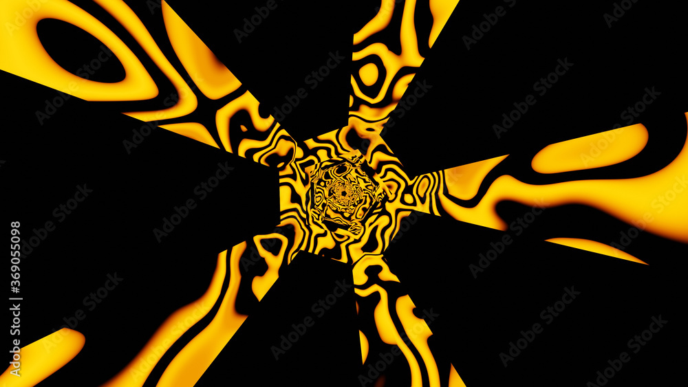 Poster illustration graphic of abstract 3d rendering energy tunnel in space. energy yellow color animal pat