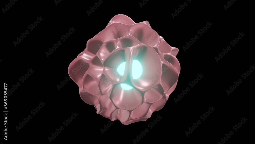 Poster illustration graphic of 3d rendering metallic object with holes holding blue color energy ball insid