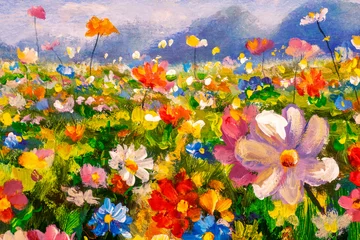 Foto op Canvas Bloemen schilderijen monet schilderij claude impressionisme verf landschap bloemenweide olie © weris7554