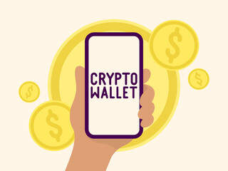 Crypto wallet - hand holding phone with money