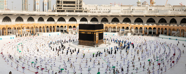 Muslim pilgrims in Al Haram Mosque Makkah performing Tawaf , Hajj Season at the time of the Corona...