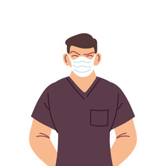 Isolated man doctor with medical mask vector design