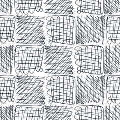 Abstract seamless pattern of ink scribble in a tiled arrangement. Figure for textiles. Grunge texture.