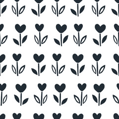 Seamless pattern of silhouette flowers hearts. Background for poster or cover. Figure for textiles. Decorative floral elements for invitation and postcard design.