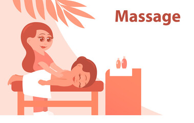 Woman on a massage procedure in a beauty salon. Banner with place for text. Vector cartoon illustration.