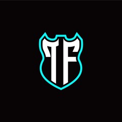 T F initial logo design with shield shape