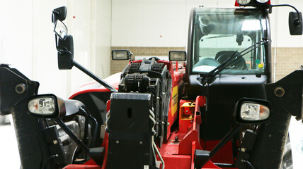 Car -Old forklift, forklift, stacker truck, warehouse forklift. Old car under repair in the garage.