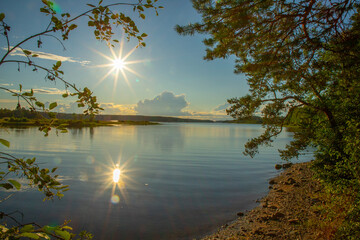 Fototapeta na wymiar lake flooded with sunlight