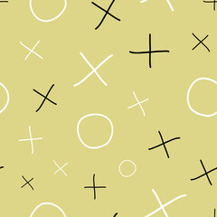 Fototapeta premium exes and ohs black and white x and o on yellow background vector seamless repeat pattern surface design