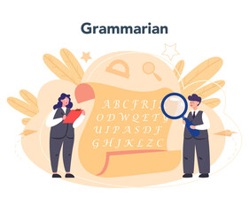 Philologist concept. Professional scientist studying a language