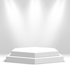 White blank podium. Pedestal. Scene. Vector illustration.