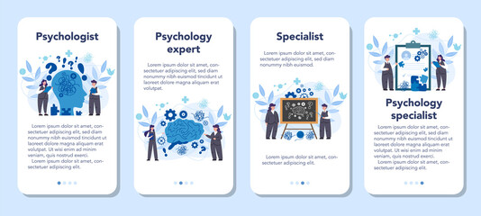 Professional psychologist mobile application banner set. Therapist